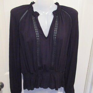 Black Boho Peasant Ruffle Neck Embroidered Long Sleeve Blouse Top Divided By H&M